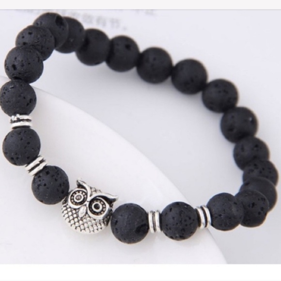 Owl & Lava Beads Stretch Bracelet - Picture 2 of 3